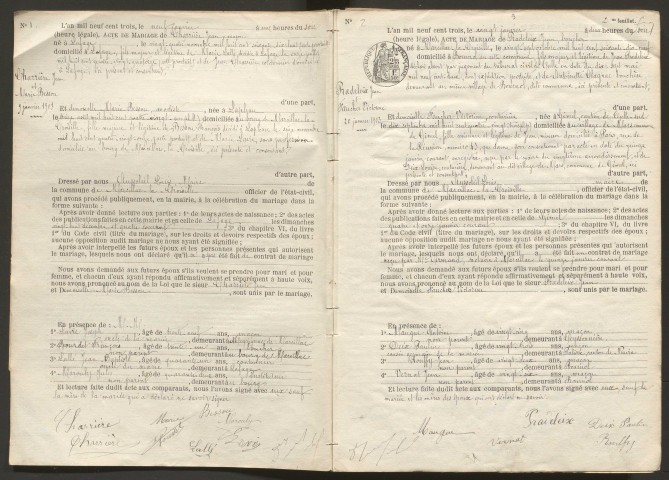 Mariages (1903-1921).