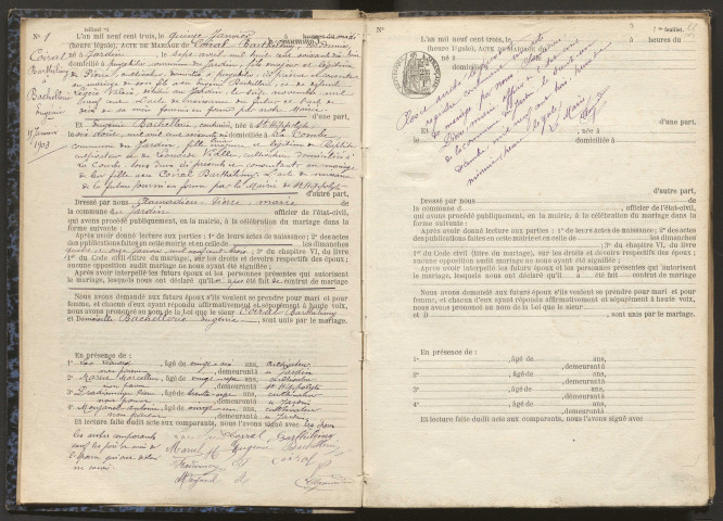 Mariages (1903-1921).