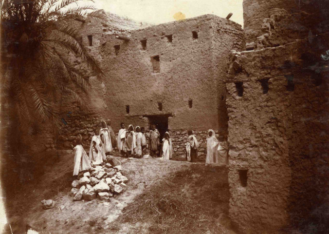 Village en torchis au milieu d'une oasis.
