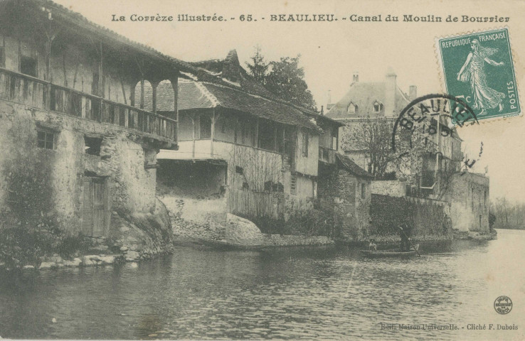 Beaulieu-sur-Dordogne : "La Corrèze illustrée. - 65. - Beaulieu - Canal du moulin de Bourrier".