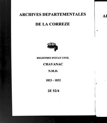 Naissances, mariages, décès (1823-1832)