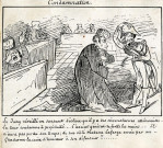 "Condamnation : le jury réveillé en sursaut déclare qu'il y a des circonstances atténuantes... La cour condamne à perpétuité... L'avocat général se frotte les mains... Il n'aura pas perdu son temps ; de son côté, Madame Lafarge envoie par un gendarme la croix d'honneur à son défenseur !!...".