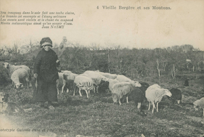 Folklore : "4 Vieille bergère et ses moutons.". Poème de Jean Nesmy.