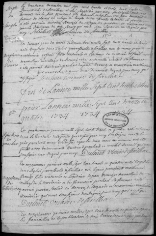 Baptêmes, mariages, sépultures (1723-1742)
