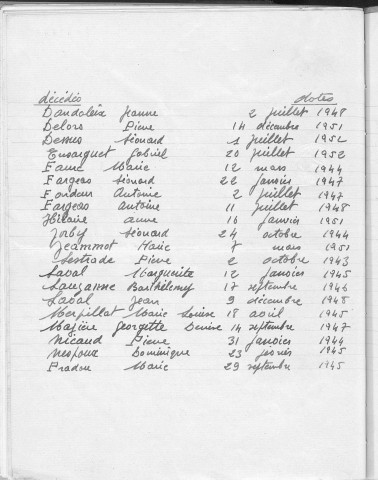 Tables décennales des décès (1943-1952)