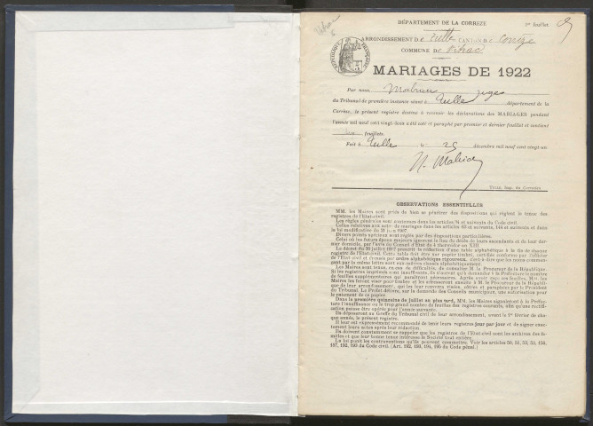 Mariages (1922-1932).