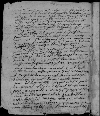 Baptêmes, mariages, sépultures (1713-1752)