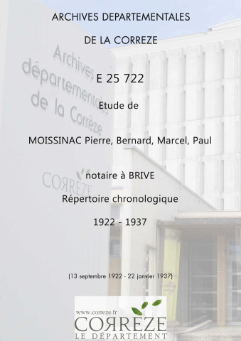 Répertoire chronologique : 13 septembre 1922-22 janvier 1937