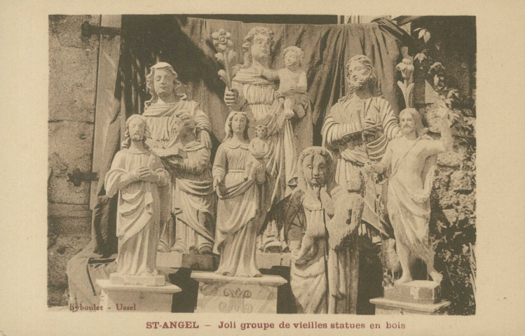 Saint-Angel : "St-ANGEL - Joli groupe de vieilles statues en bois".