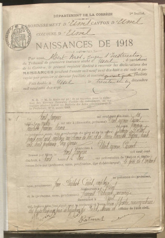 Naissances, mariages, décès (1918-1922).