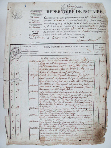 Répertoire chronologique : 1 janvier 1817-31 décembre 1818