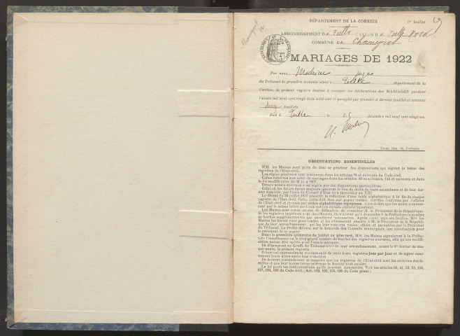 Mariages (1922-1932).