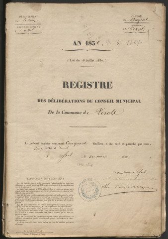 Délibérations du conseil municipal de Pérols. 10 mai 1840-27 septembre 1868
