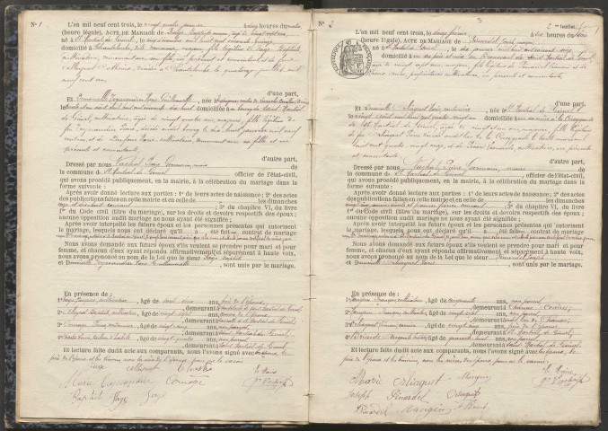 Mariages (1903-1921).