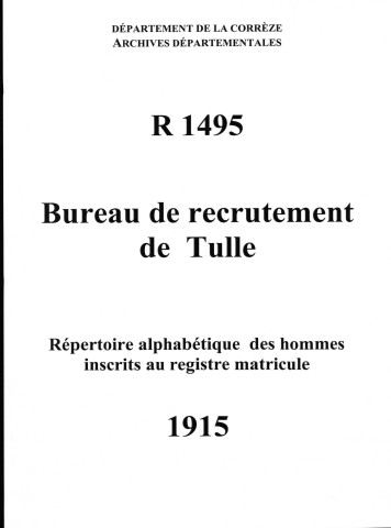 Classe 1915 : table alphabétique.
