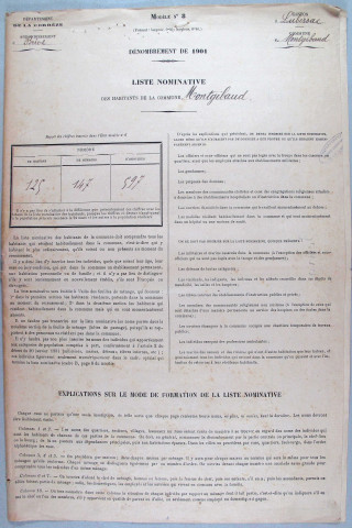 Population : listes nominatives (1901-1931, 1936), listes des mariages, naissances, décès (1900-1906).