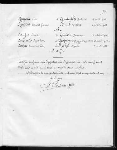 Tables décennales des mariages (1933-1942)