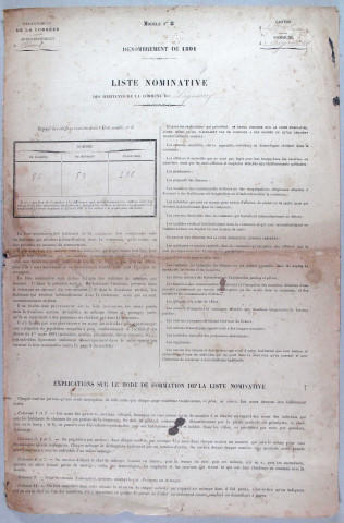 Population : mouvements de population (1890-1896), listes nominatives (1891-1936).