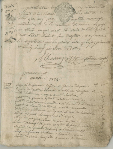 Répertoire chronologique : 19 septembre 1774-septembre 1791