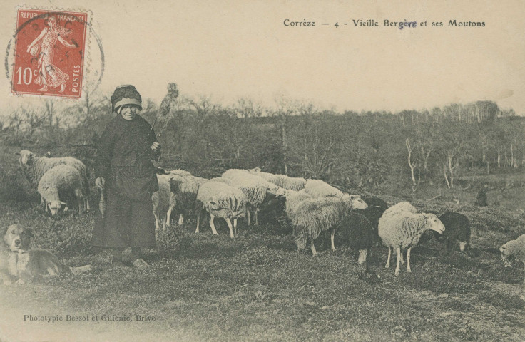 Folklore : "Corrèze - 4. Vieille bergère et ses moutons".