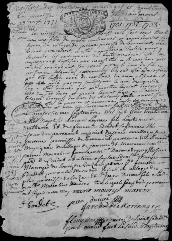 Baptêmes, mariages, sépultures (1731-1772)