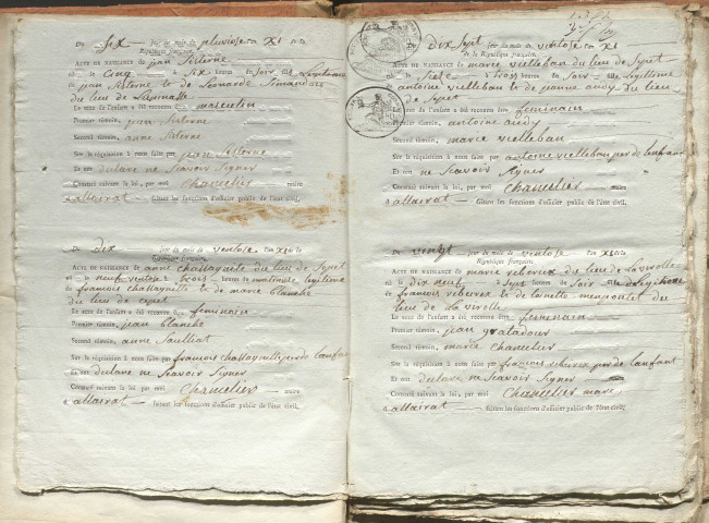 Naissances, mariages, décès (1803-1812)