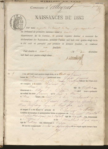 Naissances, mariages, décès (1883-1892)