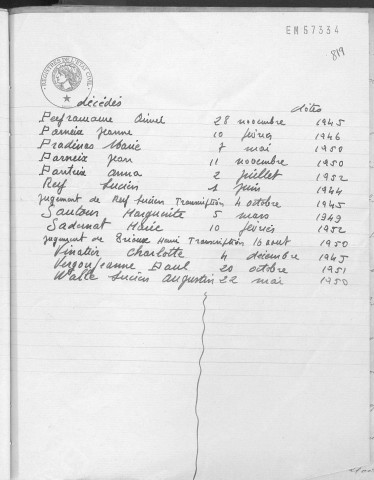 Tables décennales des décès (1943-1952)