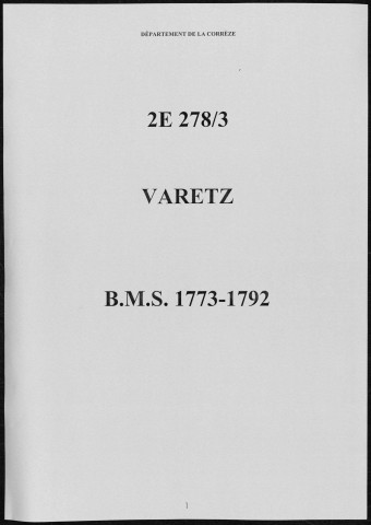 Baptêmes, mariages, sépultures (1773-1792)