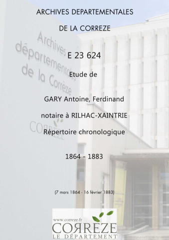 Répertoire chronologique : 7 mars 1864-16 février 1883