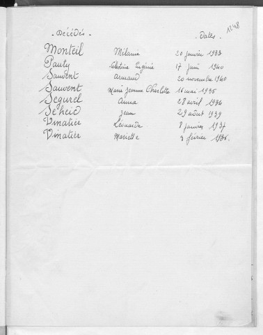 Tables décennales des décès (1933-1942)