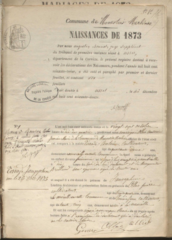 Naissances, mariages, décès (1873-1882)