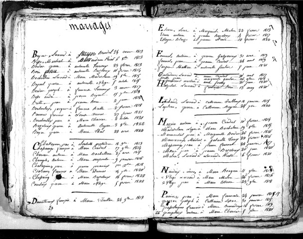 Tables décennales des mariages (1813-1822)