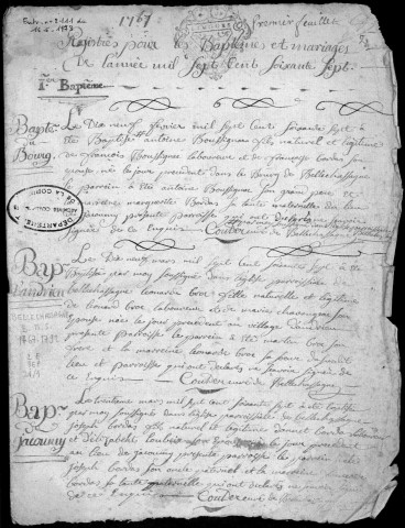 Baptêmes, mariages, sépultures (1764-1792)