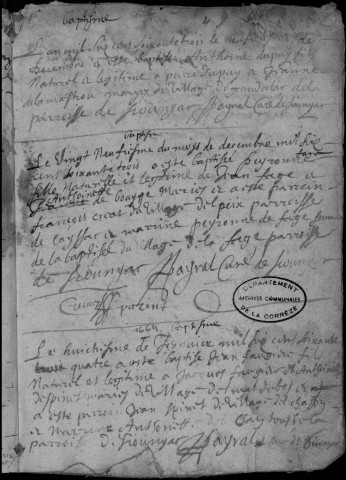 Baptêmes, mariages, sépultures (1662-1691)