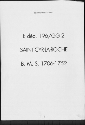 Baptêmes, mariages, sépultures (1706-1752)