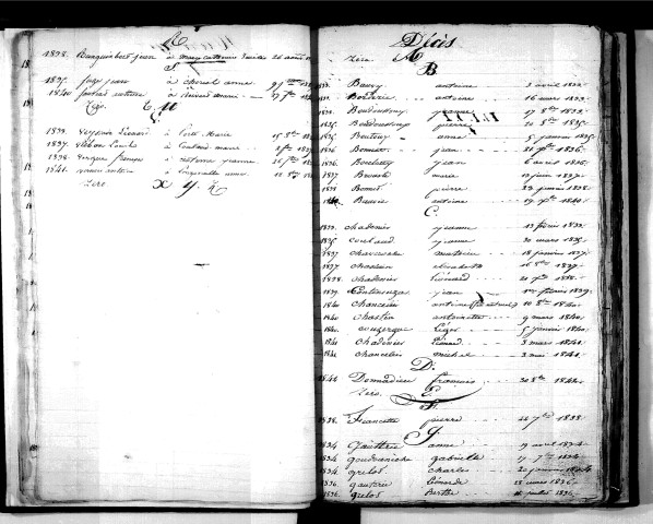 Tables décennales des décès (1833-1842)