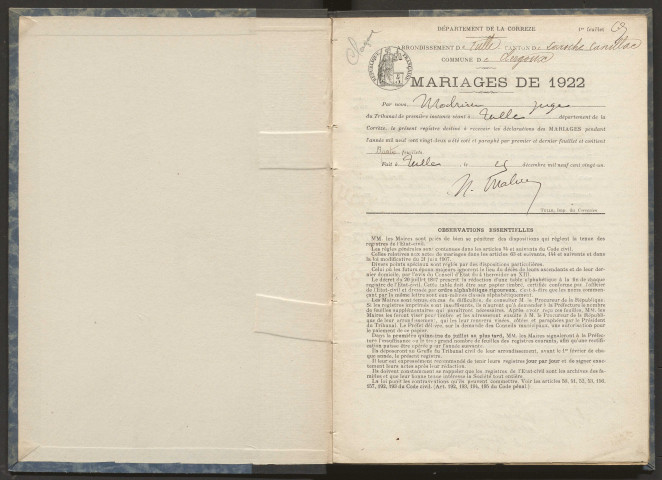 Mariages (1922-1932).