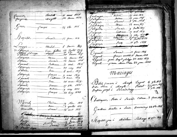 Tables décennales des mariages (1813-1822)
