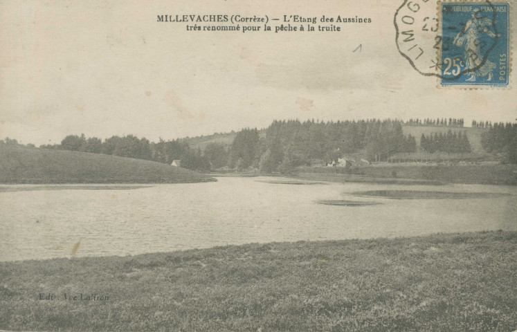 Saint-Merd-les-Oussines : "Millevaches (Corrèze) - L'étang des Aussiness très renommé pour la pêche à la truite".