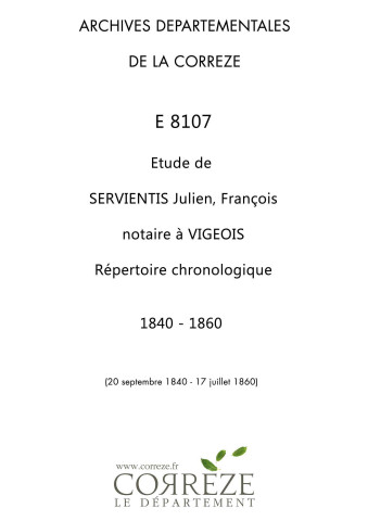 Répertoire chronologique : 20 septembre 1840-17 juillet 1860