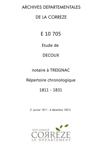 Répertoire chronologique : 1 janvier 1811-6 décembre 1831
