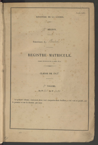 Classe 1888 : matricules 501 à 1000.