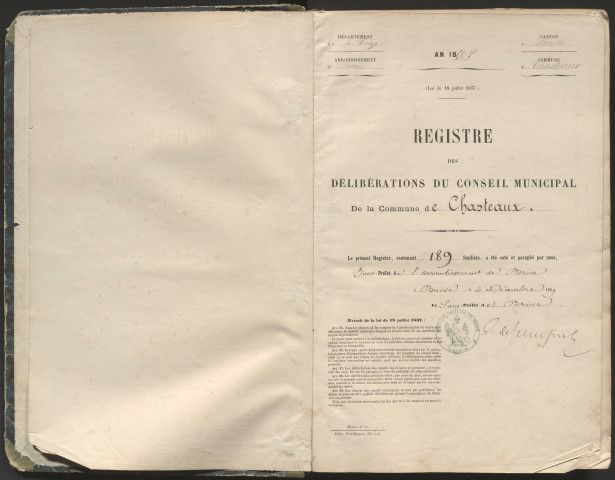 Délibérations du conseil municipal. 12 novembre 1869-06 septembre 1894