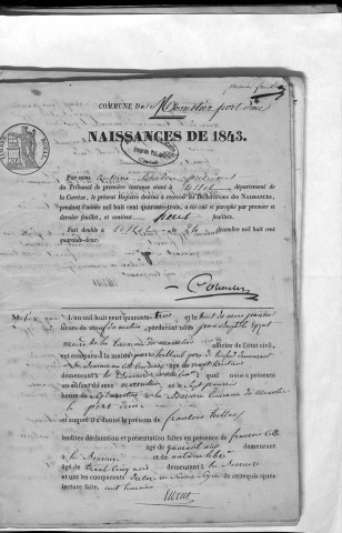 Naissances, mariages, décès (1843-1852)