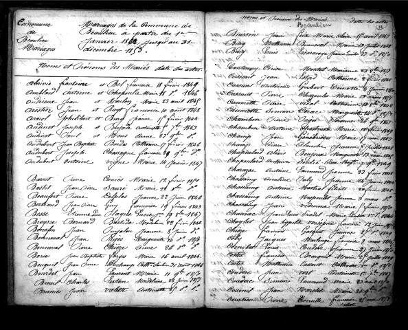 Tables décennales des mariages (1843-1852)
