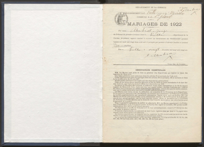 Mariages (1922-1932).