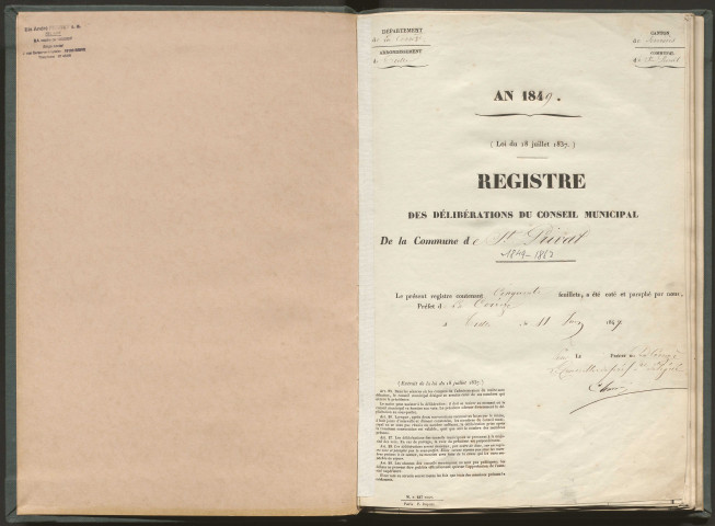 Délibérations du conseil municipal. 27 mai 1849-17 mai 1863