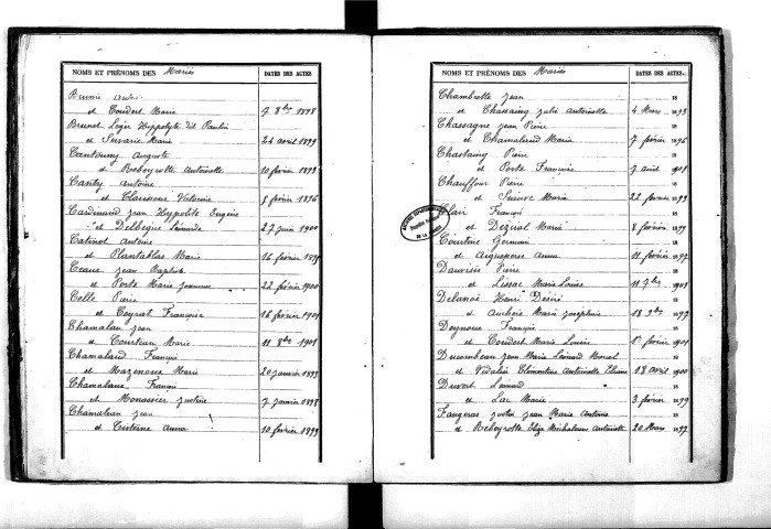 Tables décennales des mariages (1893-1902)