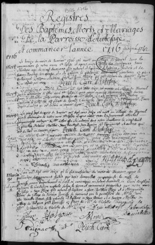 Baptêmes, mariages, sépultures (1716-1749)